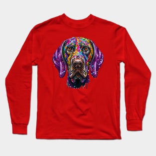 German Shorthaired Pointer Kurzhaar Colorful Face Print Art Long Sleeve T-Shirt